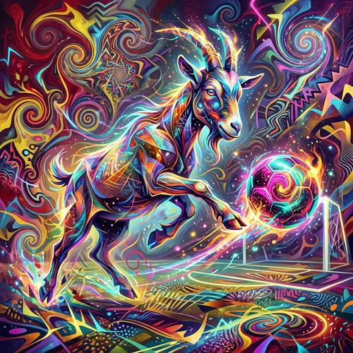 Abstract Goat Playing Soccer Imagery