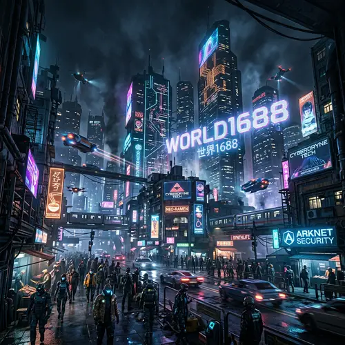WORLD1688: Futuristic Cyberpunk Cityscape with Neon Lights