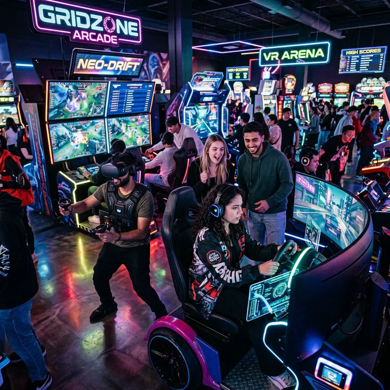 Modernistic Game Arcade | Neon-Filled Gaming Scene