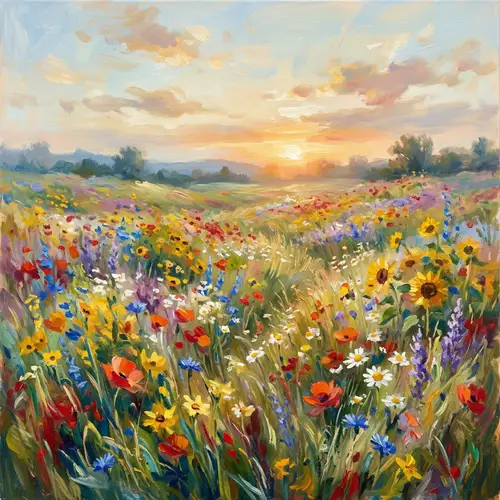 Impressionistic Wildflower Field Art | Beautiful Meadow Scene
