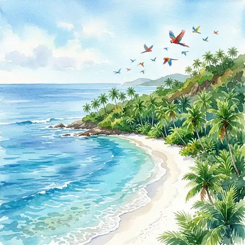Tropical Island Watercolor Painting | Serene Landscape Artwork