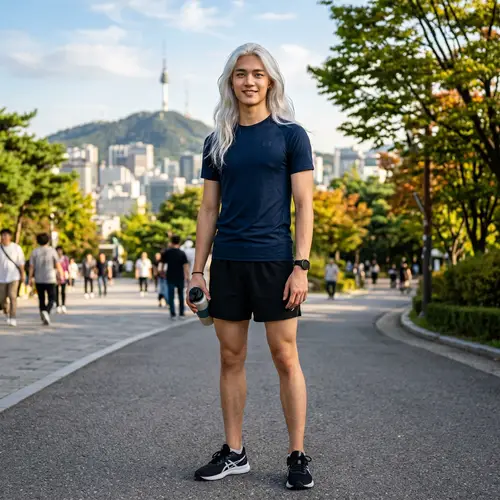 Tall 19-Year-Old Korean Teen with Athletic Build & Long White Hair