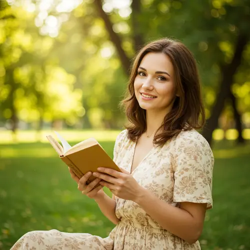 Brown Haired Lady Daydreaming While Reading