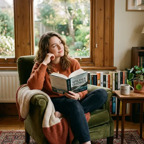 Brown Haired Lady Daydreaming While Reading