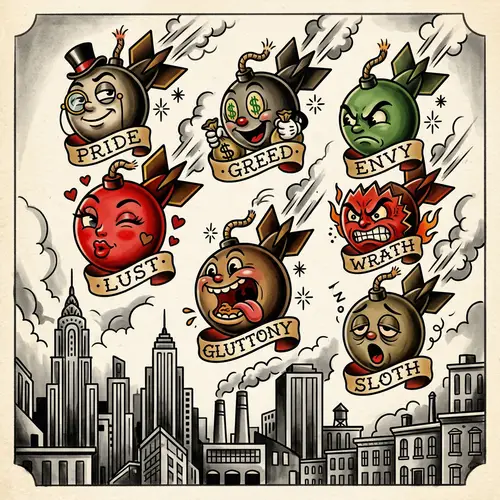 1940s Style Seven Deadly Sins Tattoo Design