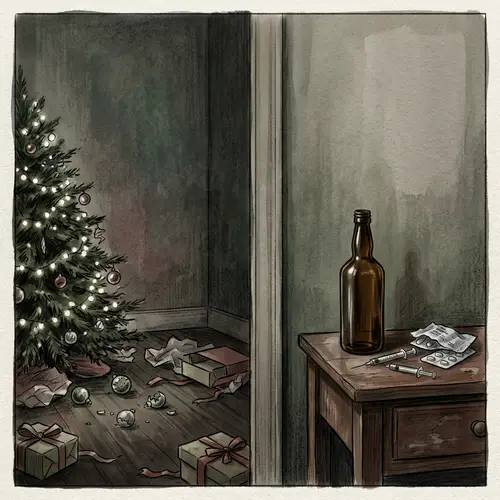 Christmas Disaster and Addiction Illustration