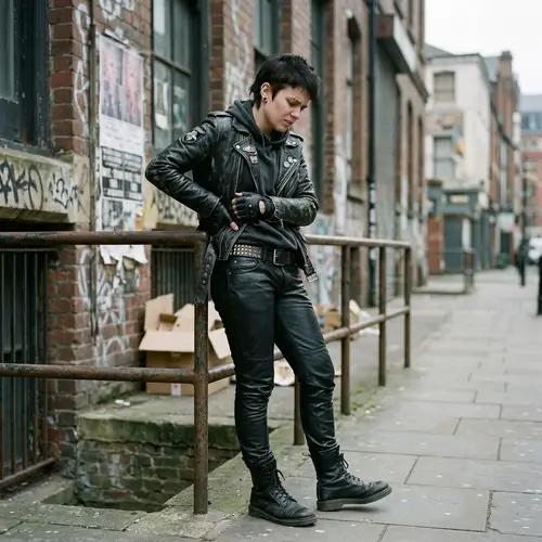 Gender Ambiguous Fashion Choices | Stylish Piercings & Leather Uniform
