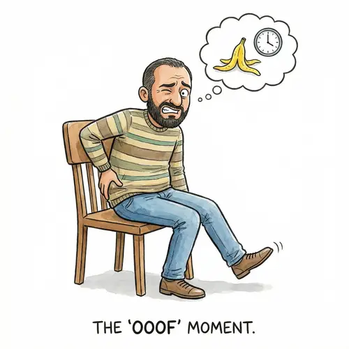 Funny Illustration of Middle-Eastern Man Experiencing Lower Back Pain
