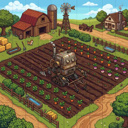 Pixel Art Top Down Farmer Robot Design