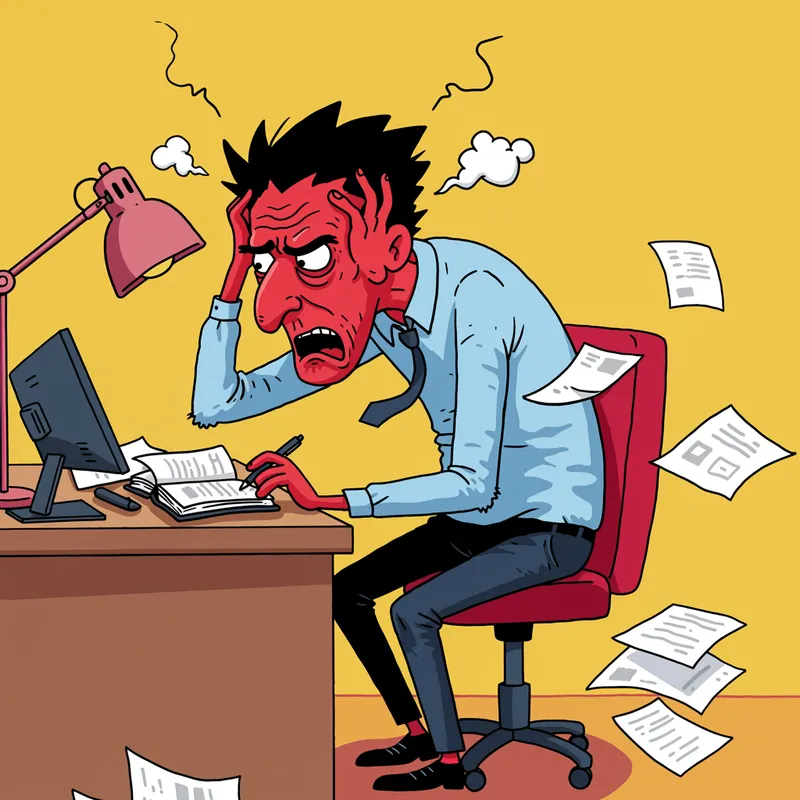 Cartoon Character Struggling at the Office