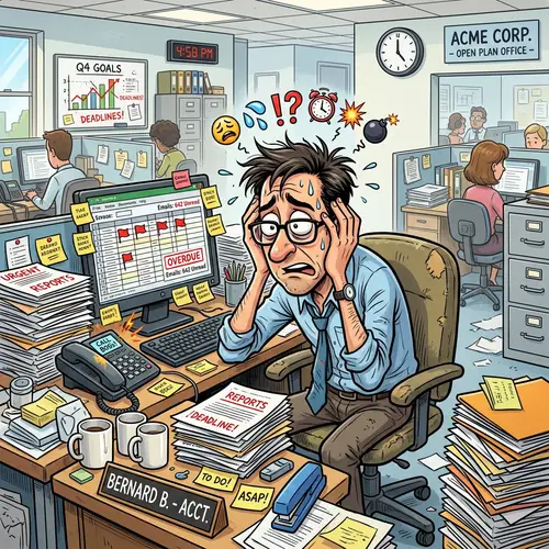 Cartoon Character Struggling at the Office