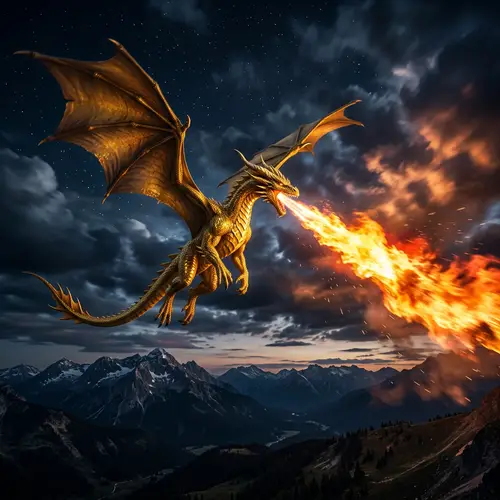 Majestic Fire-Breathing Dragon Soaring in the Sky
