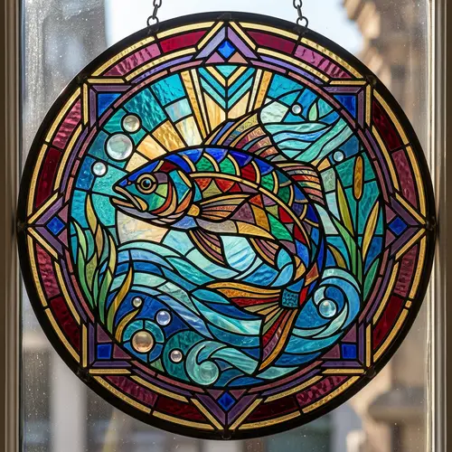 Art Deco Stained Glass Fish Artwork