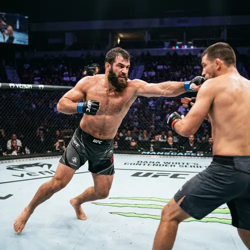 Intense UFC Fight Capture - Bearded Fighter in Action