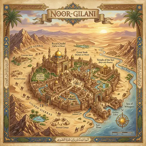 Explore Noor-Gilani: A Fantasy Map of Desert Capital