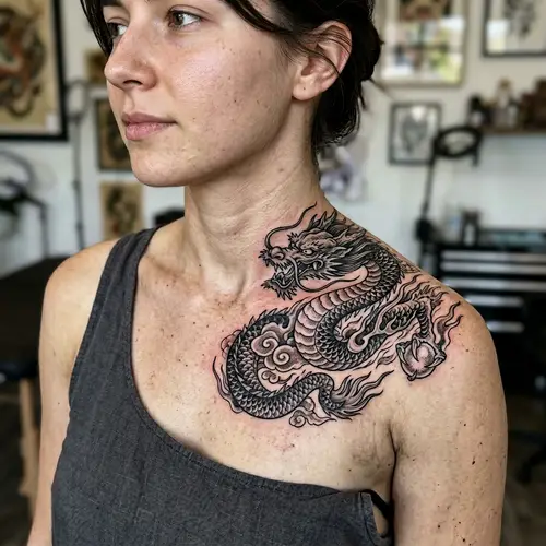 Realistic Shenlong Dragon Tattoo Design for Collarbone