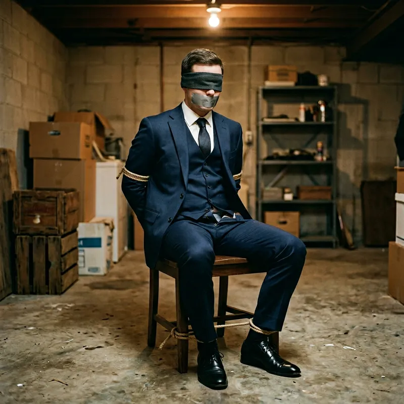 Tied Up Man in Classic Suit - Captivating Imagery Tied Up Man in Classic Suit - Captivating Imagery