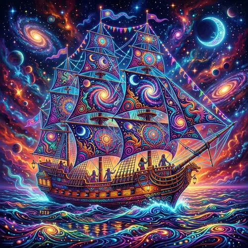 Psychedelic Sailing Ship Art