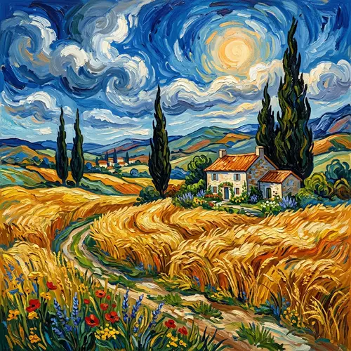Van Gogh Style Desktop Wallpaper: Colorful Wheat Fields