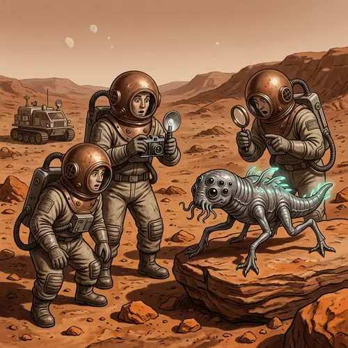 Vintage Mars Exploration: Astonishing Encounter with Martian Creature