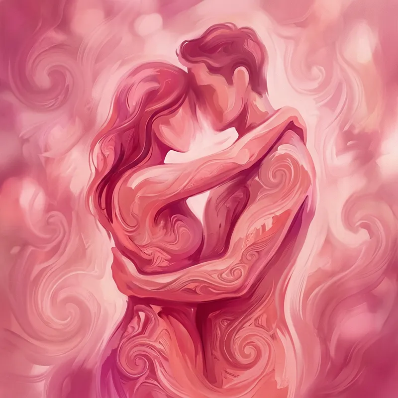 Intimate Abstract Couple Art in Pink Shades