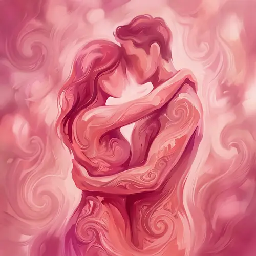 Intimate Abstract Couple Art in Pink Shades
