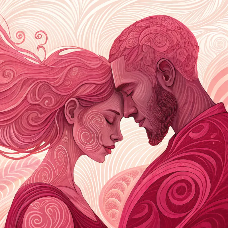 Intimate Abstract Couple Art in Pink Shades