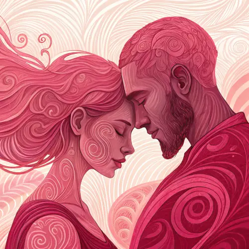 Intimate Abstract Couple Art in Pink Shades