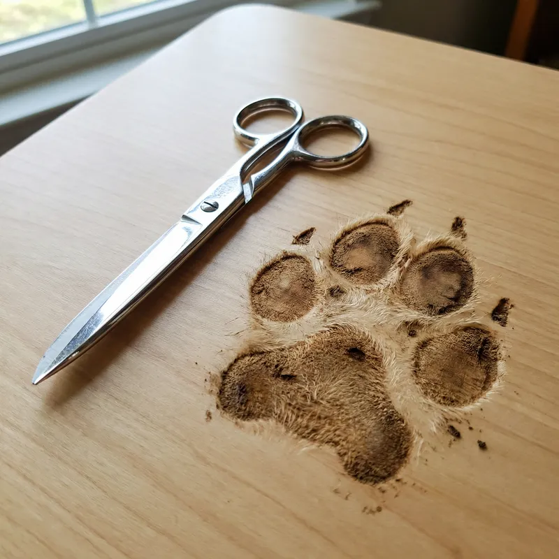 Silver Scissors and Canine Paw Print - Contrast of Texture and Steel