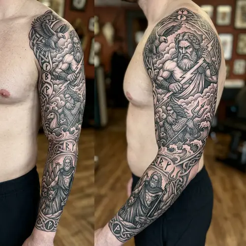 Greek Deities & Runic Symbols Tattoo Design