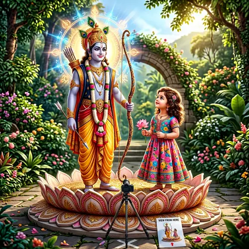 Divine Figure with Peaceful Aura and Curious Girl | 3D Illusion Art