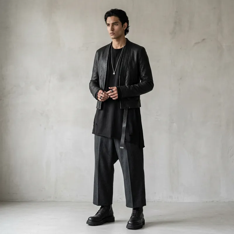 Hispanic Dark Fashion Model | Stark Minimalist Ensemble