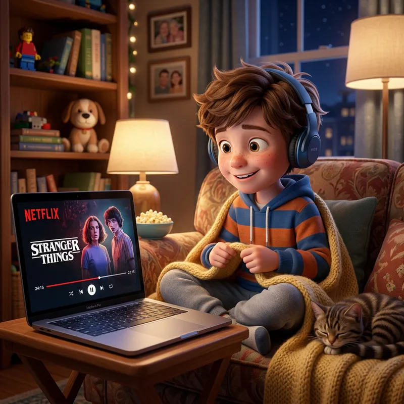 Boy Watching Netflix in 3D Cartoon Style