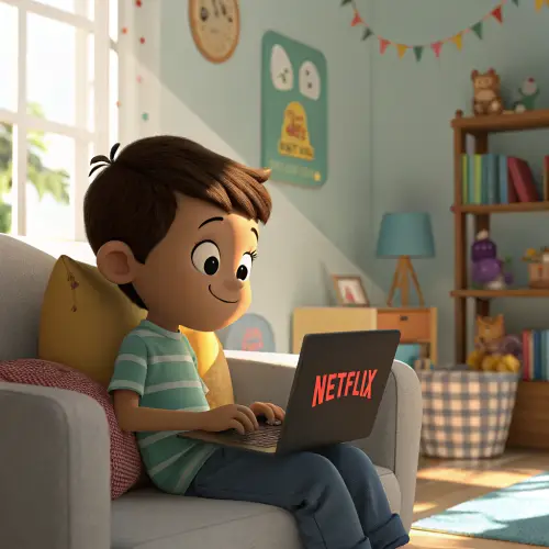 Boy Watching Netflix in 3D Cartoon Style