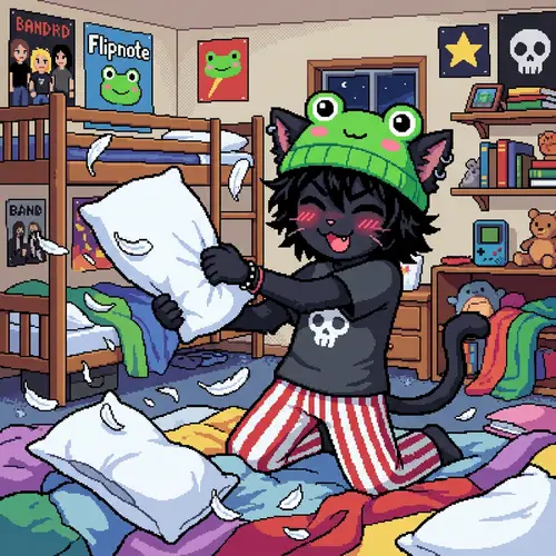 8-Bit Black Emo Cat in Pajamas | Pixel Art Fun