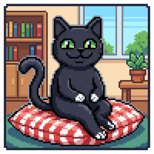 8-Bit Black Cat Art: Playful and Friendly Pillow Companions
