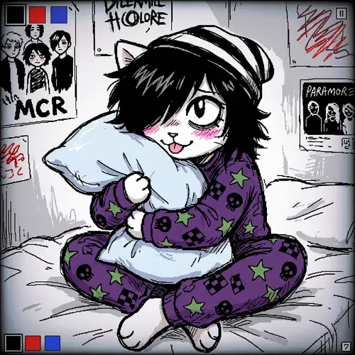 Emo Anthropomorphic Cat Snuggling Pillow | Cute Art Style