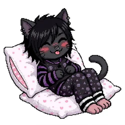 Charming Black Emo Cat in Cozy Pajamas