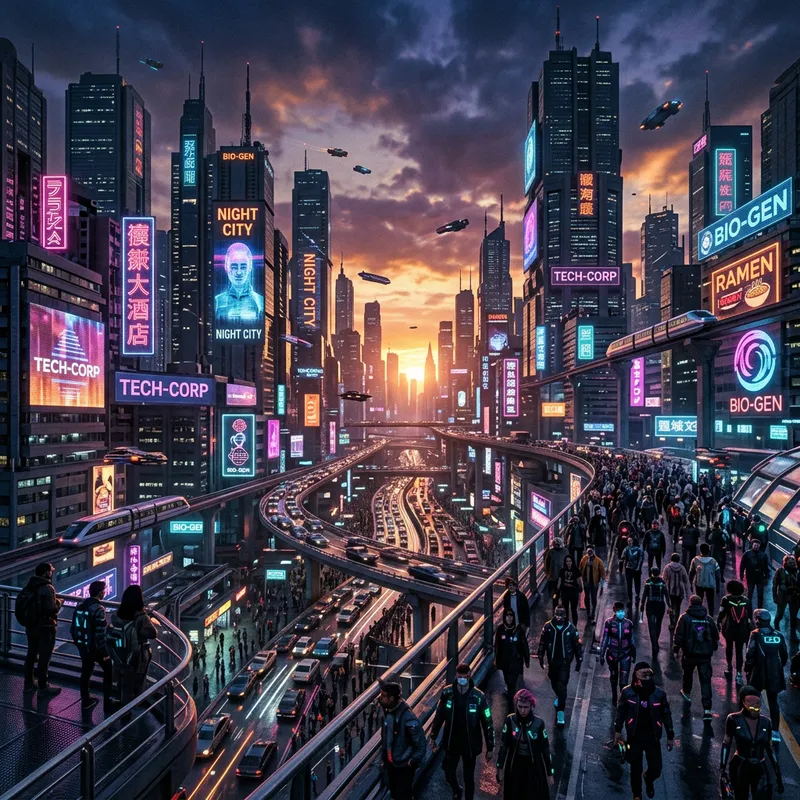 Dystopian Cyberpunk Cityscape at Sunset Dystopian Cyberpunk Cityscape at Sunset
