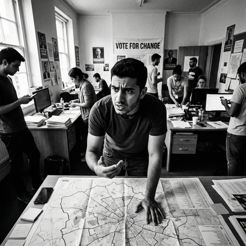 Determined Project Coordinator in Busy Campaign Office - Documentary Style Photo