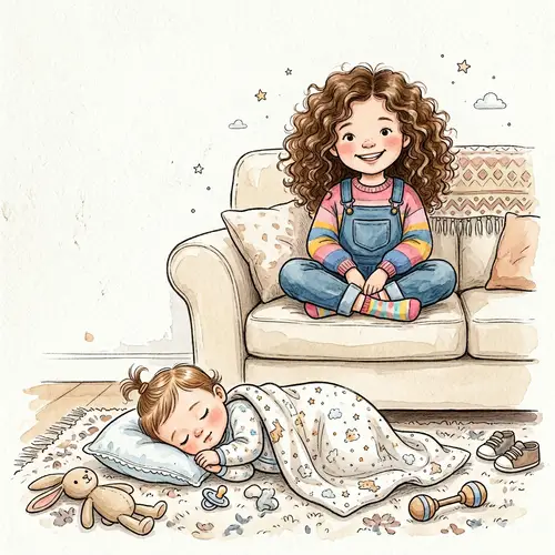 Caring Sister Watches Over Blissful Boy with Warmth