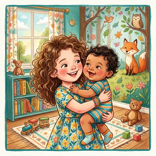 Heartwarming Children's Tale: Joyful Caucasian Girl & Hispanic Baby Boy