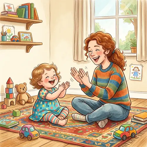Caucasian Nanny Playing with Child | Joyful Children's Book Illustration