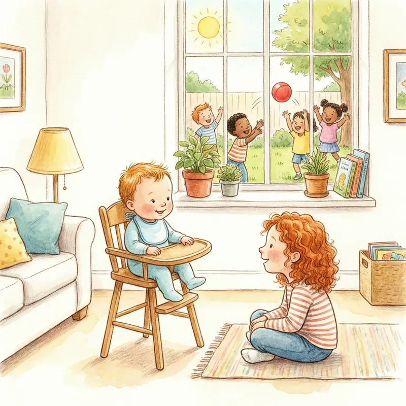 Joyful Interactions in Light-Filled Living Room with Baby Boy and Playful Sister