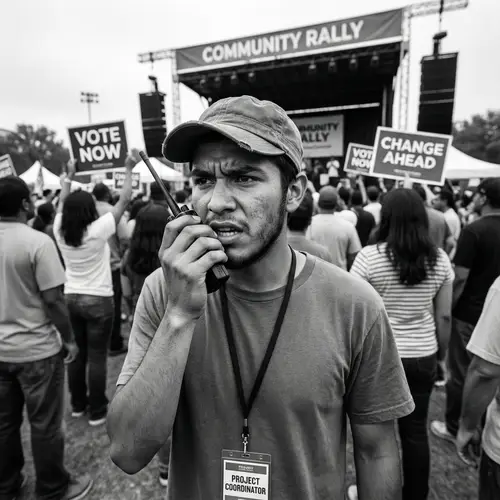 Focused Project Coordinator at Election Rally | Street Photography