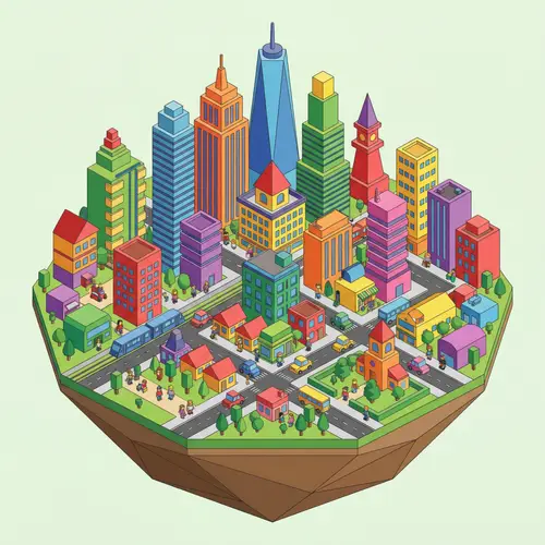 Vibrant Isometric Cityscape in 3D Perspective