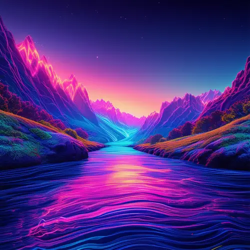 Futuristic Neon River Landscape Art in 8K