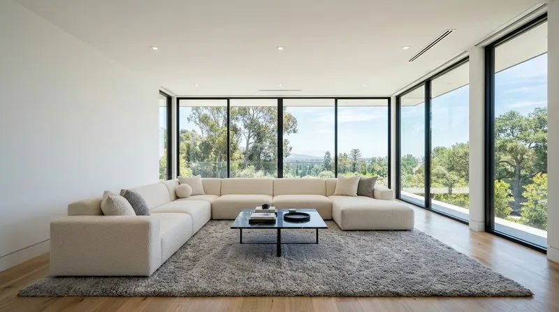 Stylish Living Room with Cream Modular Sofa