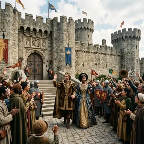 Medieval King Leaving Castle with Black Queen | Historic Departure Scene