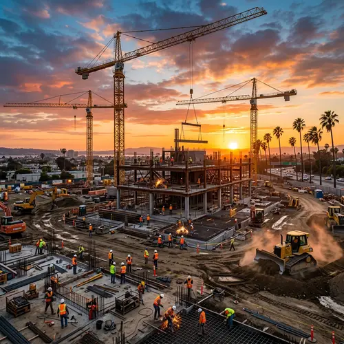 California Construction Site at Sunset - Development in Progress